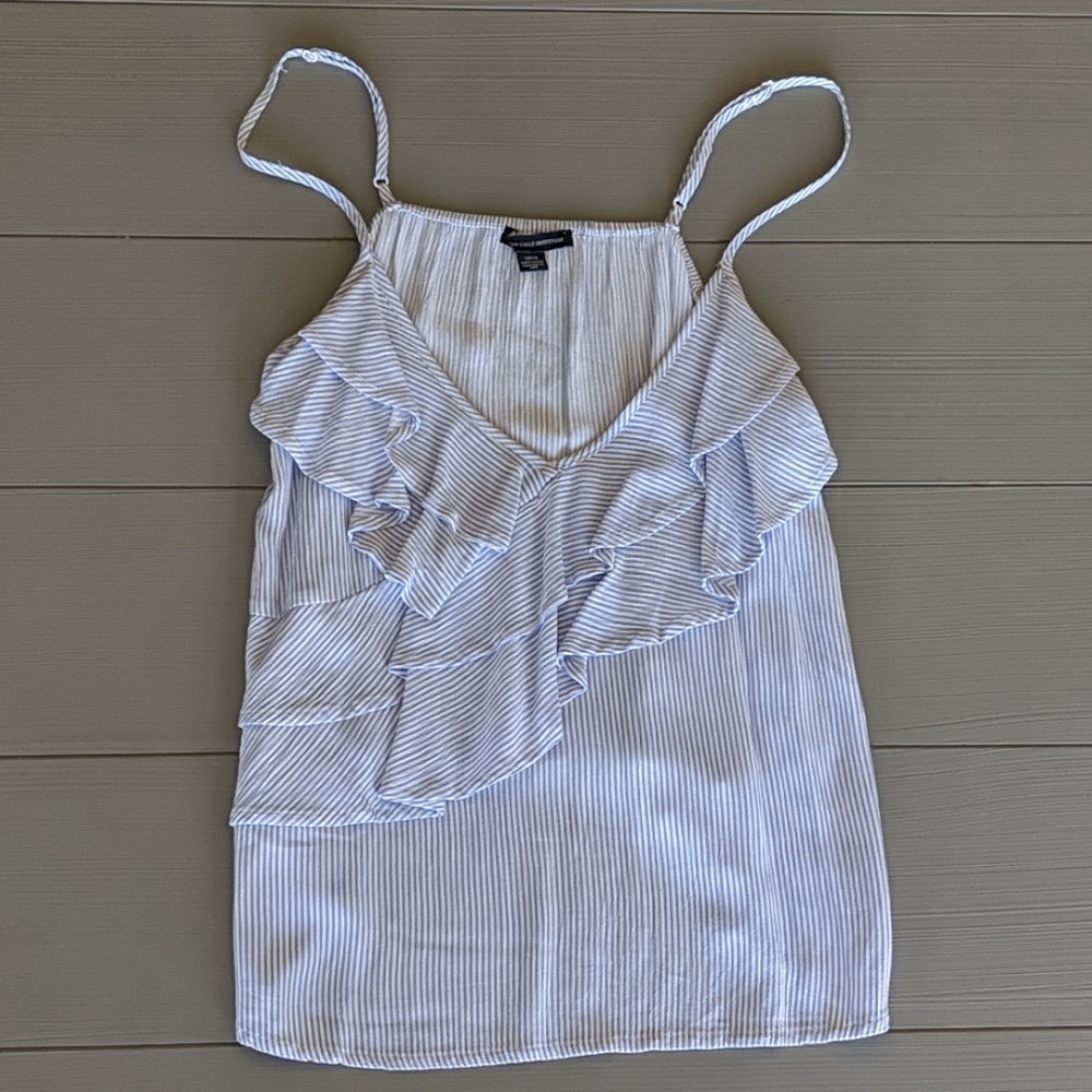 American Eagle AE Blue & White Striped Ruffle Tank Size Small S